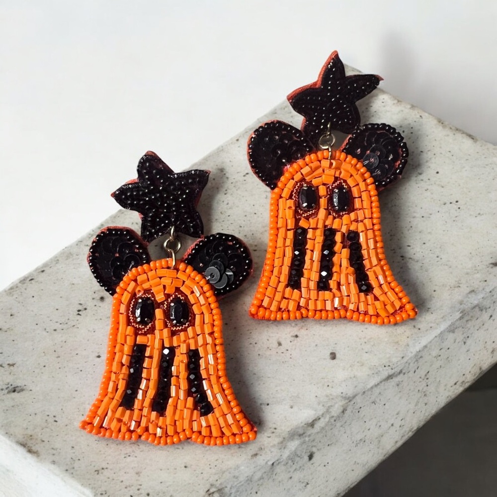 Boutique Seed Bead & Sequin Mouse Ears ~ Ghost ~ Star Halloween Dangle Earrings